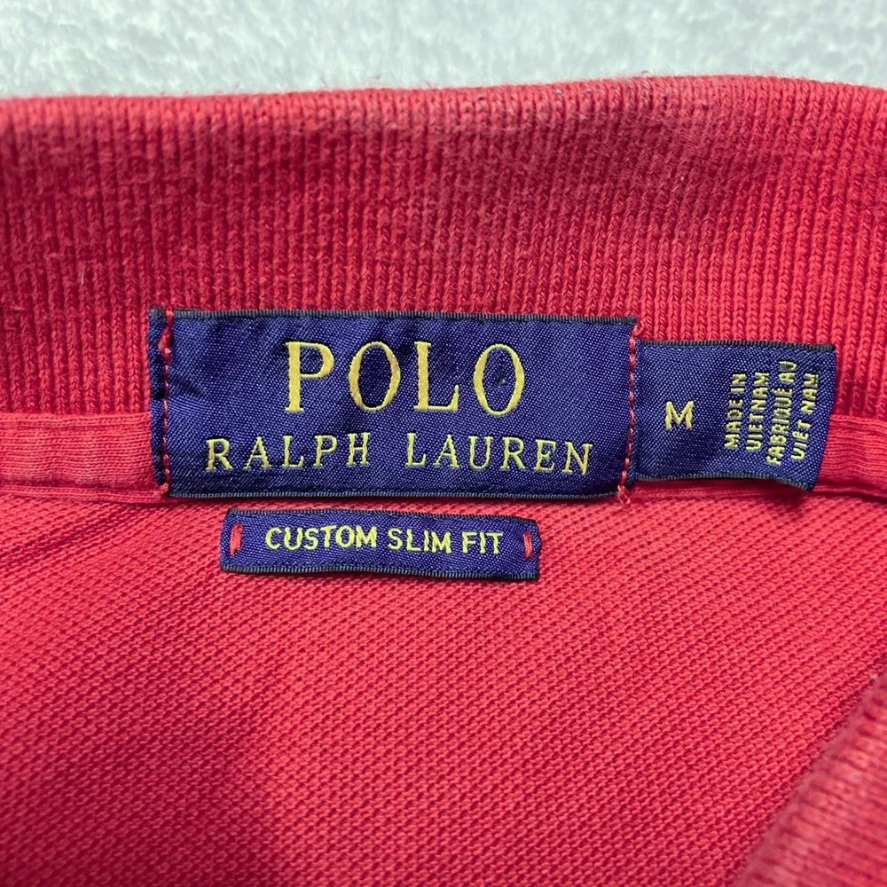 Polo Ralph Lauren Polo Shirt Red Navy Blue Sash Big Pony Custom Slim Fit Mens M